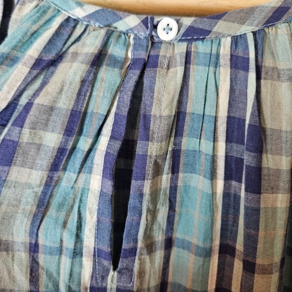 Mirth Ostuni Tiered Maxi Hand Loomed Cotton Dress Ocean Blue Plaid S Small NWT - Picture 4 of 8